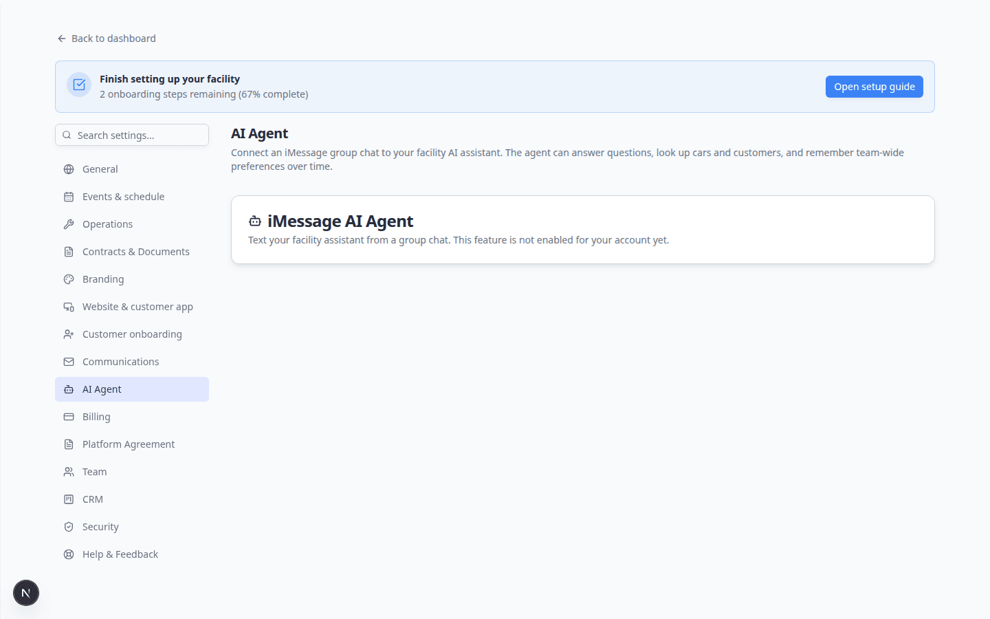 Settings AI Agent page for connecting iMessage group chats and managing team memory