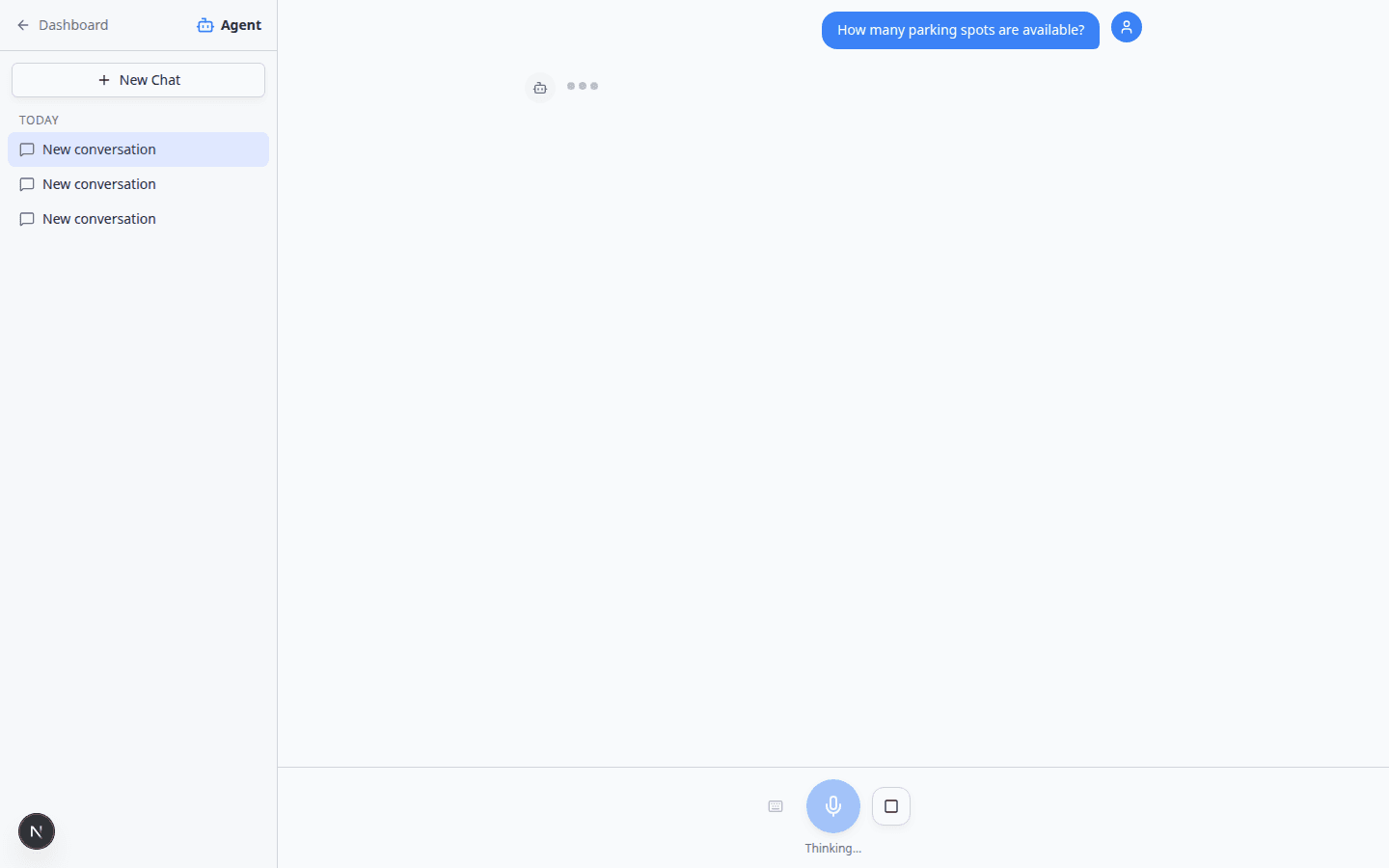 AI Assistant sidebar with trash icon visible on a hovered conversation row