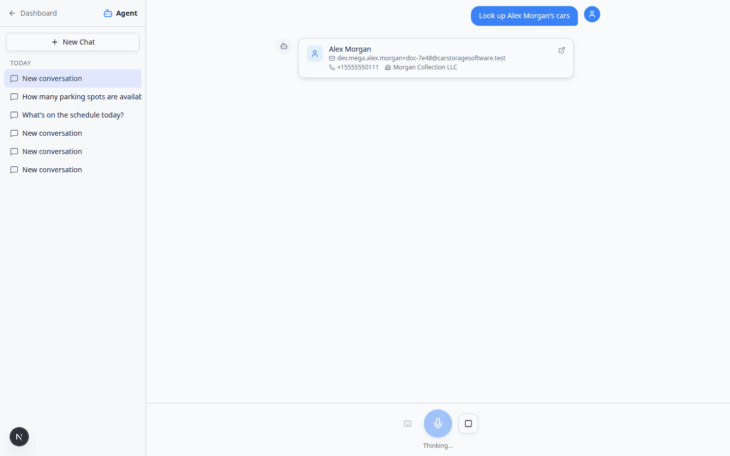 AI Assistant showing vehicle results for a customer lookup