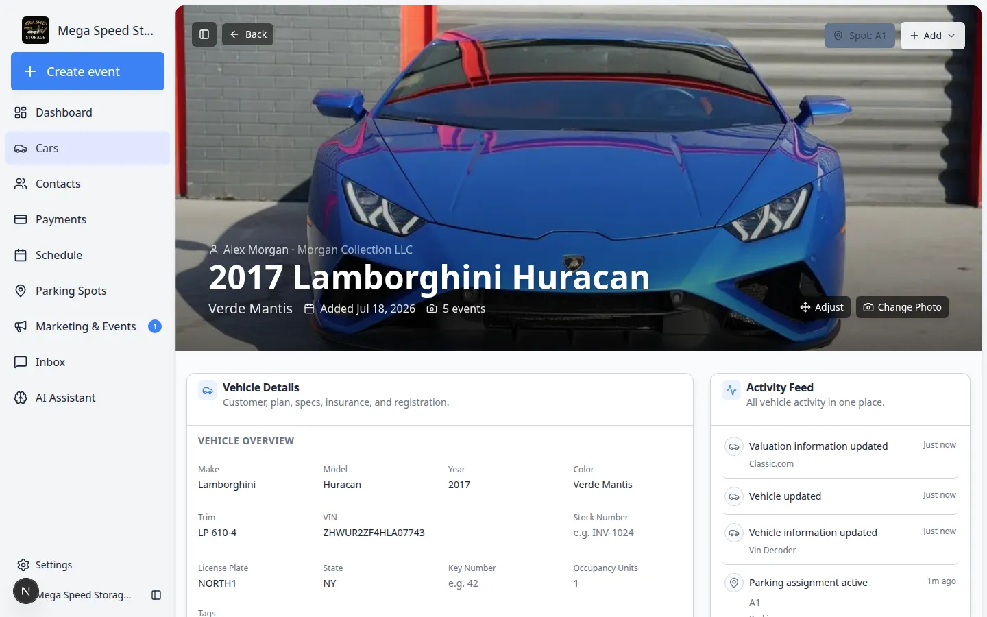 Add Part dialog on a car record showing fields for name, manufacturer, category, condition, cost, install date, notes, and photo upload