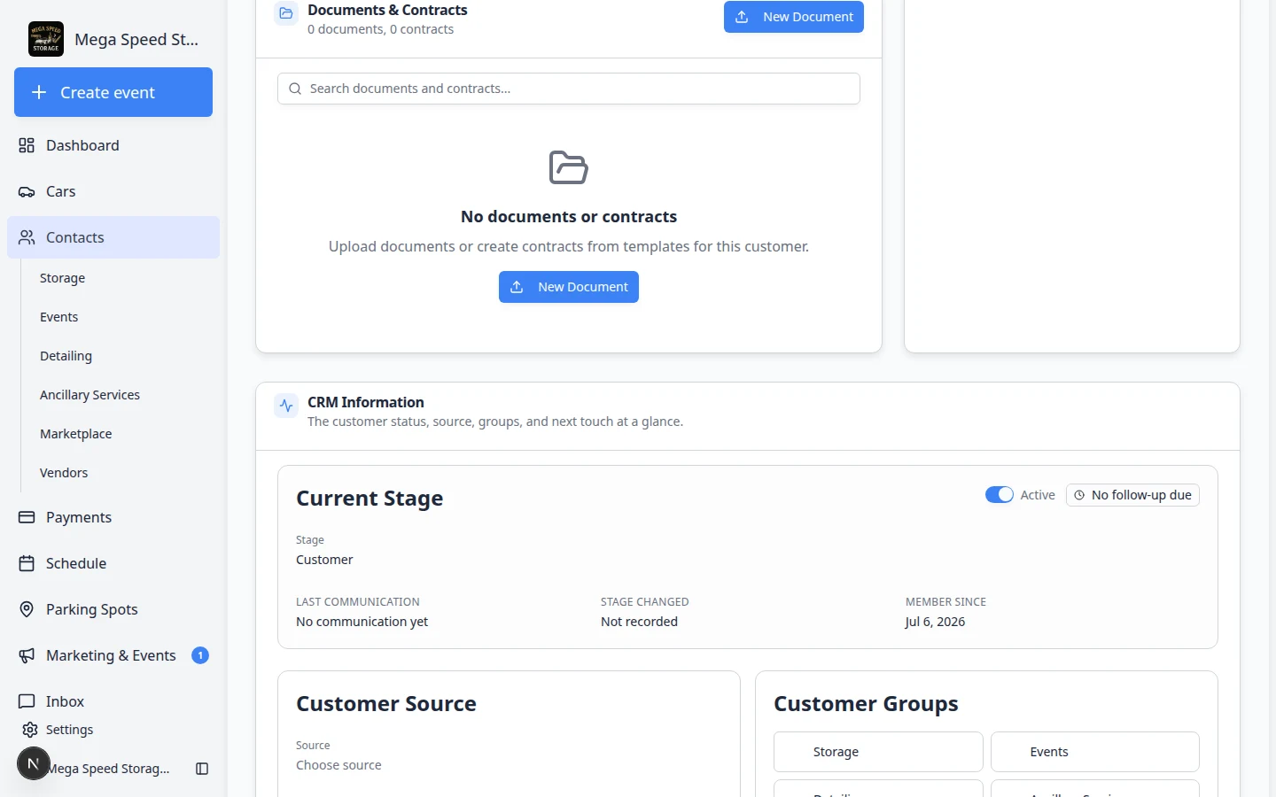 CRM Information section showing the Active Inactive switch beside Current Stage