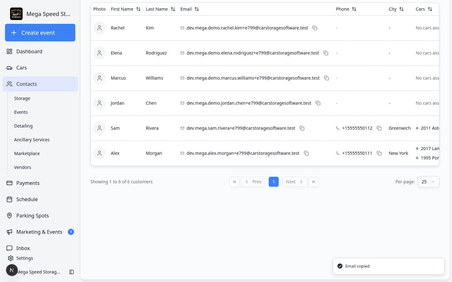 Documents and Contracts section on a customer detail page showing linked files and a New Document button