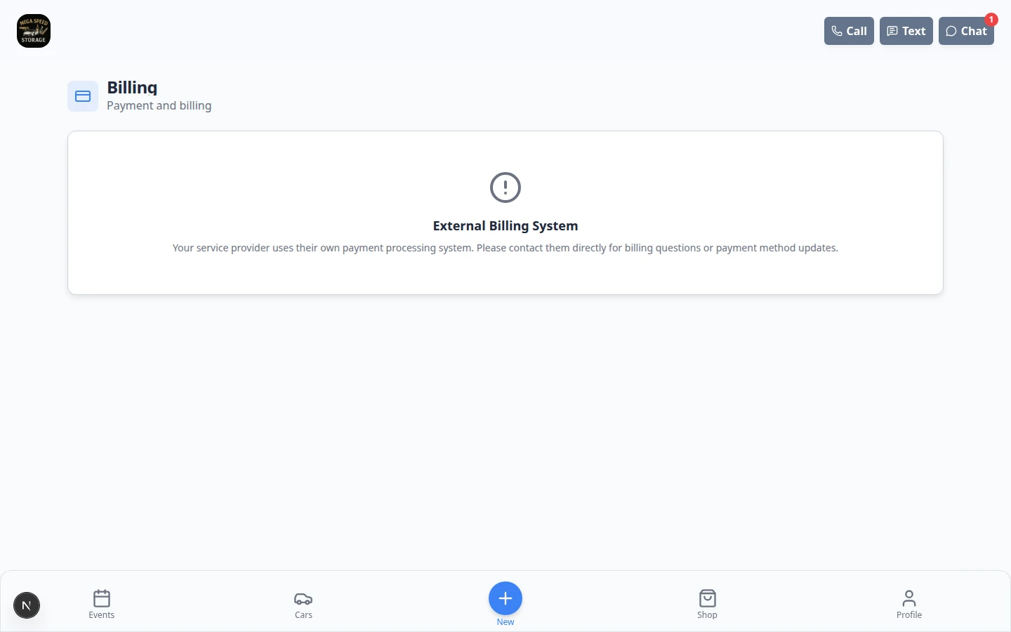 Customer portal Billing page where a customer can view invoices and add a payment method