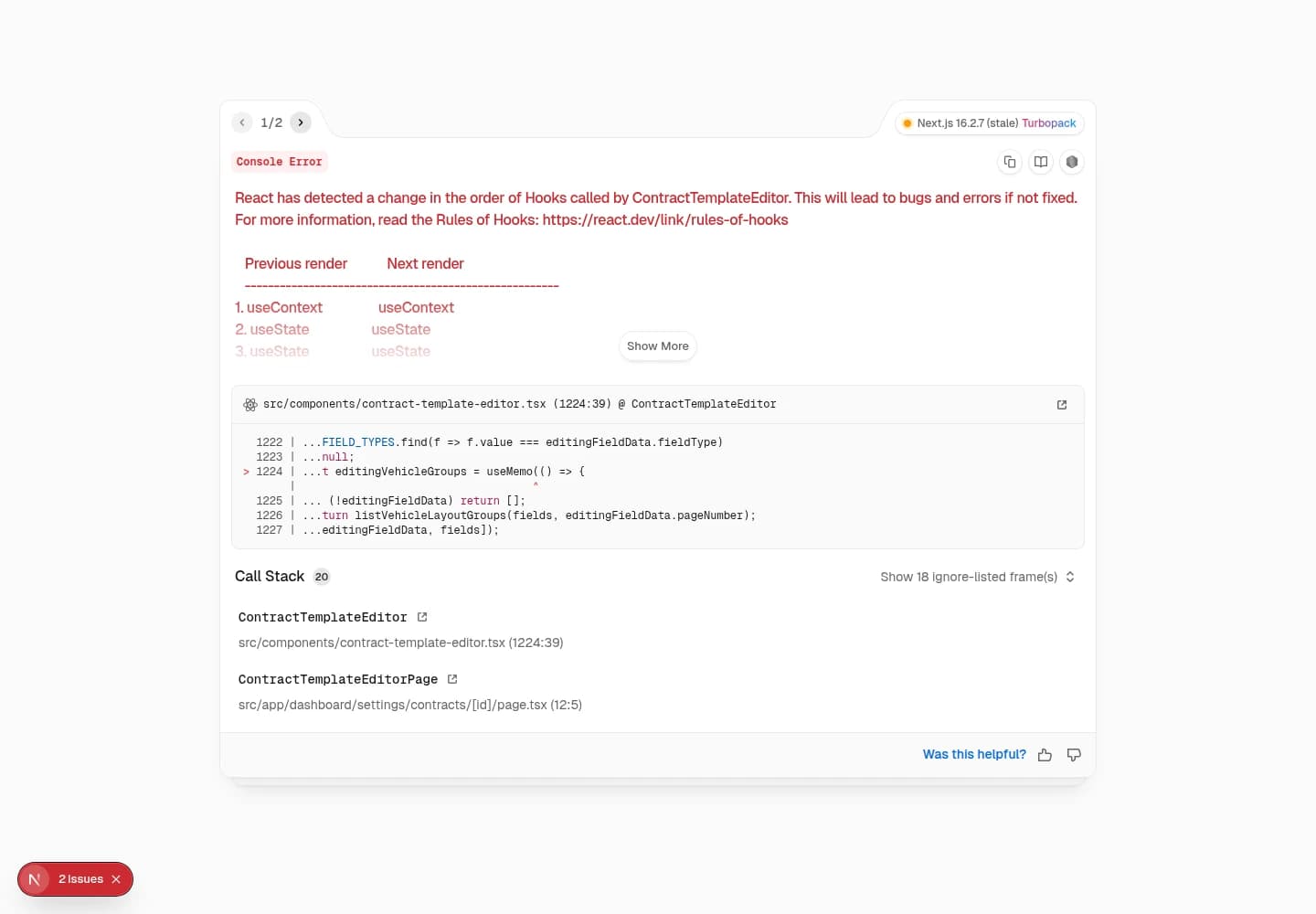 Contract template editor showing PDF preview with placed fields for customer name, vehicle details, signature, and date