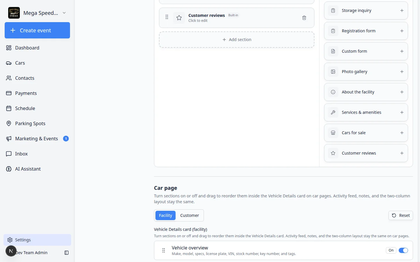 Website schedule widget section showing embed code preview, Copy embed code button, and badge preview
