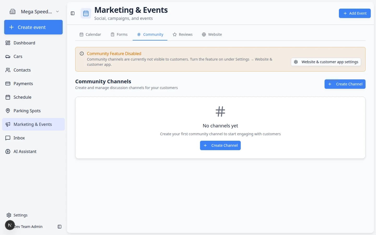 Social event attendee table with Search attendees field filled in and matching guest rows visible