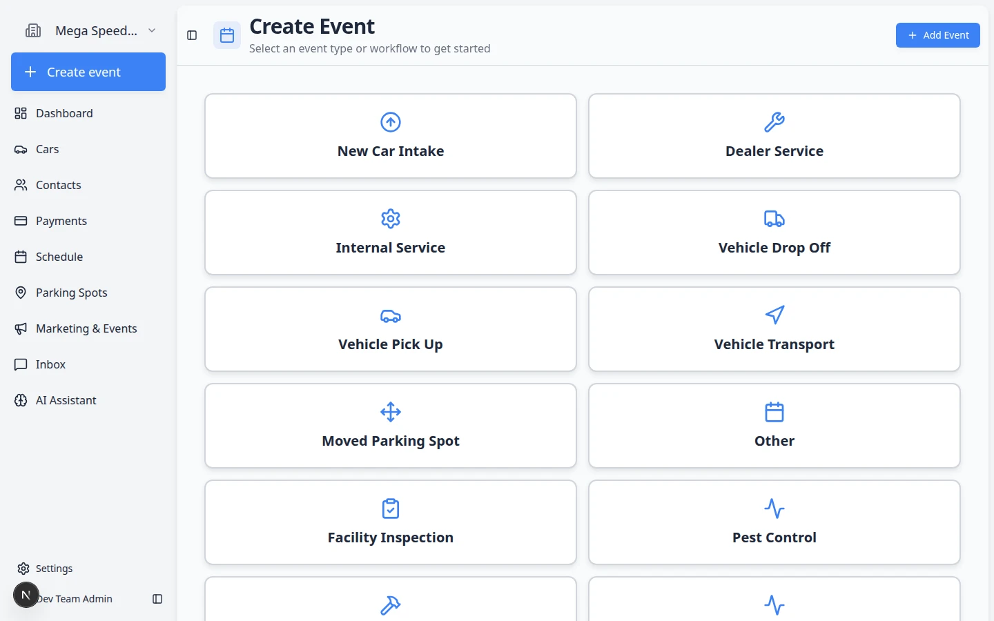 Event check-in page with Open camera scanner button and Enter code manually link below the event title