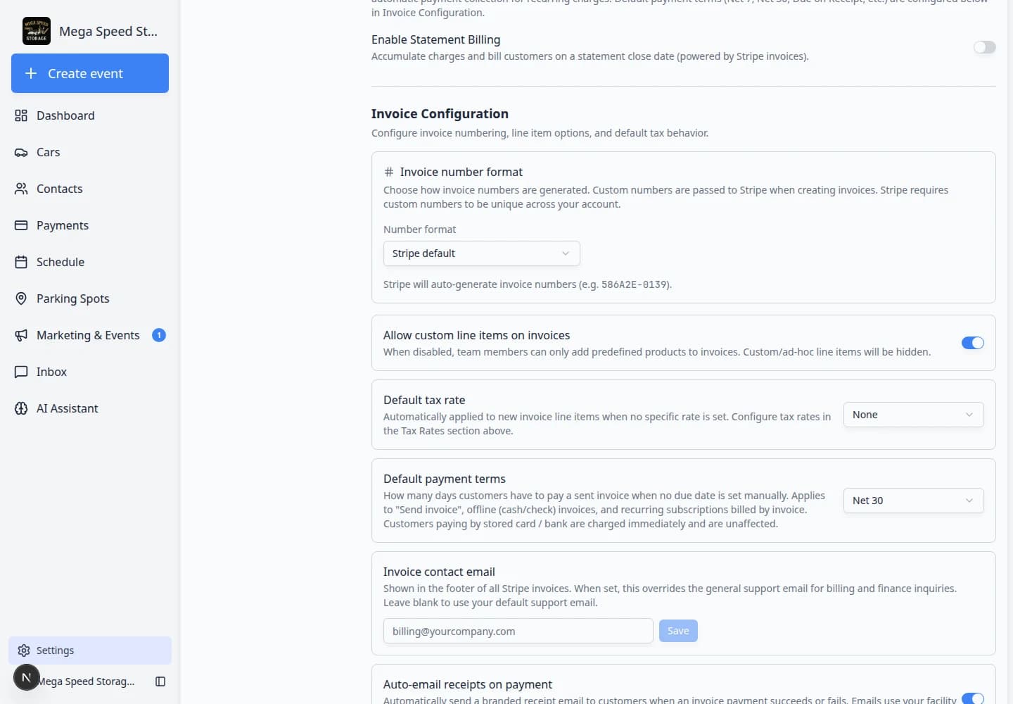 Billing settings Quotes Estimates and Proposals section showing Enable Quotes toggle