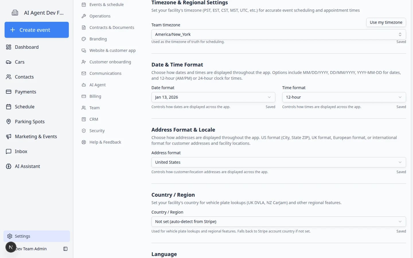 General settings Date and Time Format section showing date style and 12-hour or 24-hour time options